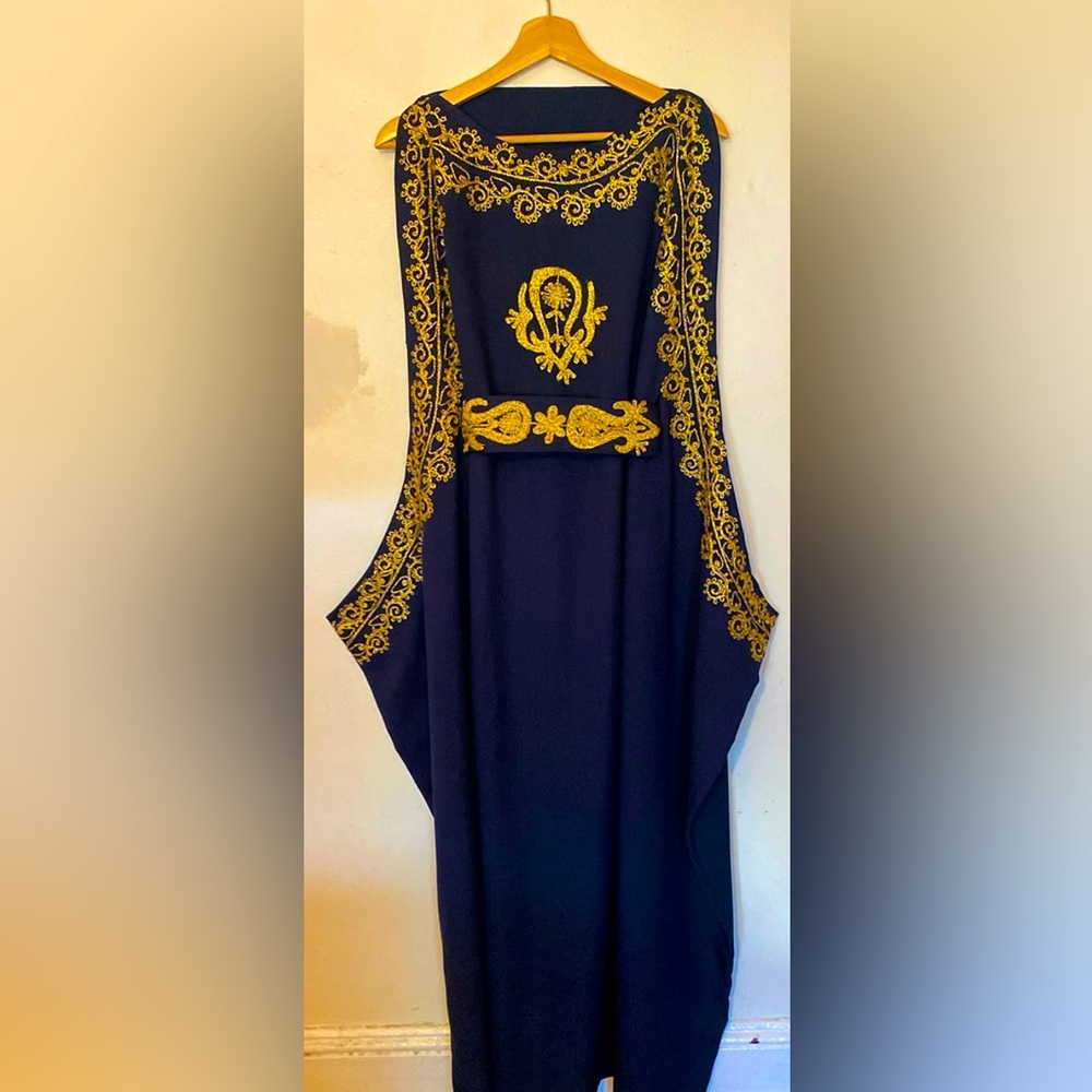Elegant Navy and Gold Embroidered Abaya